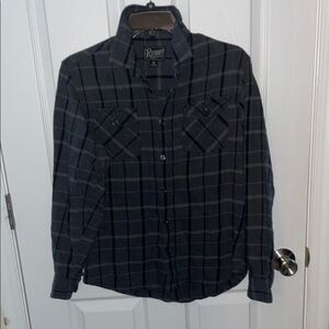 Retrofit Black and Gray Plaid Casual Button Down Shirt